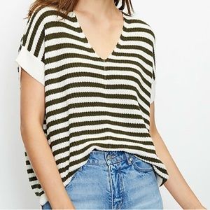 Loft women’s drop shoulder short sleeve striped knit sweater, Size: Small